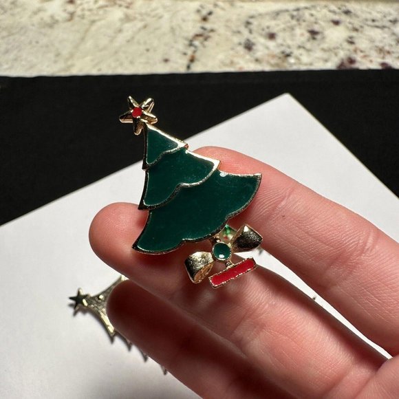 Lot Of 4 Christmas Tree Holiday Brooch Pins Gold Tone Vintage - Modern - Picture 4 of 10